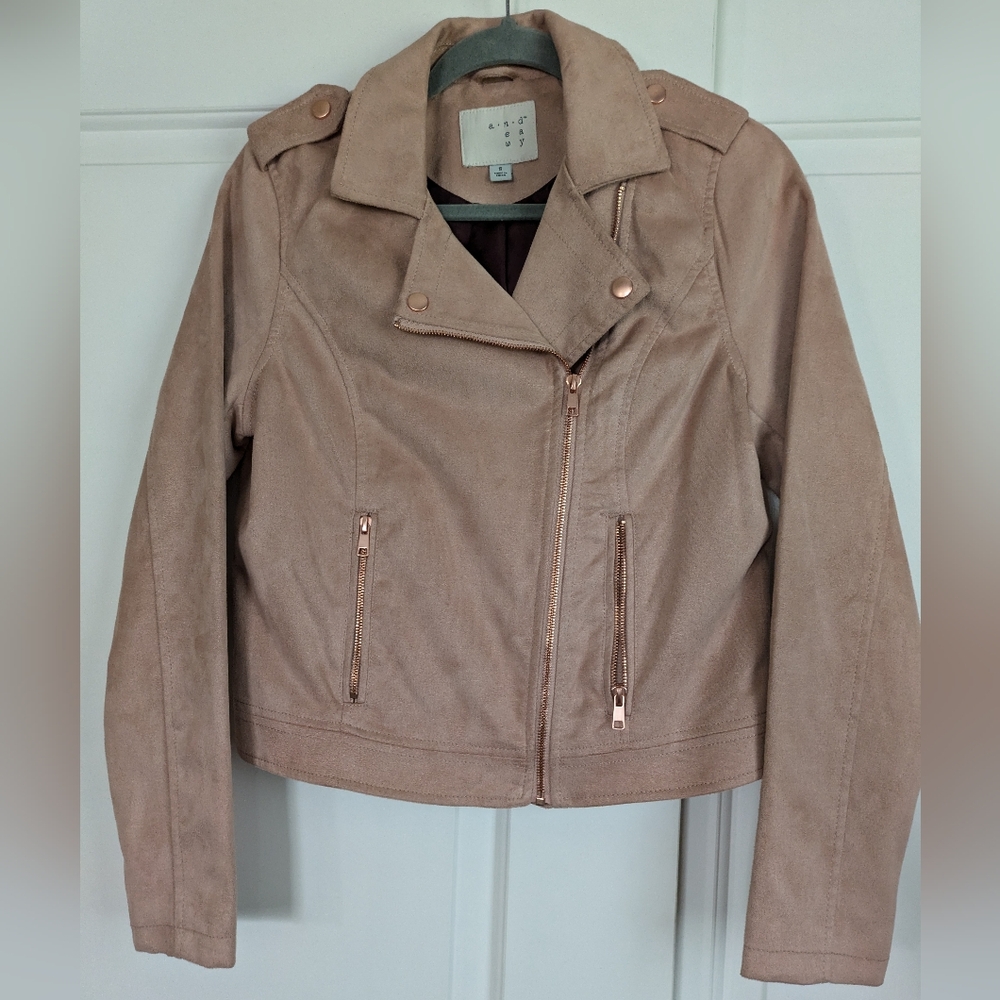 Women's A New Day Blush Pink Rose Gold Motorcycle Moto Jacket Small